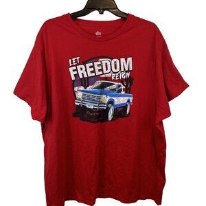 Men’s 3XL Patriotic Graphic Tee Let Freedom Reign Red Shirt‎ Vintage Truck